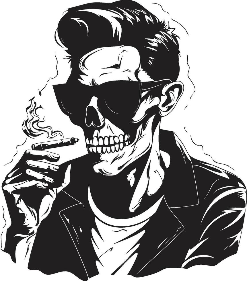 cigare salon crête luxueux l'image de marque avec fumeur squelette vecteur distingué vagabond badge iconique fumeur gentilhomme dans vecteur conception