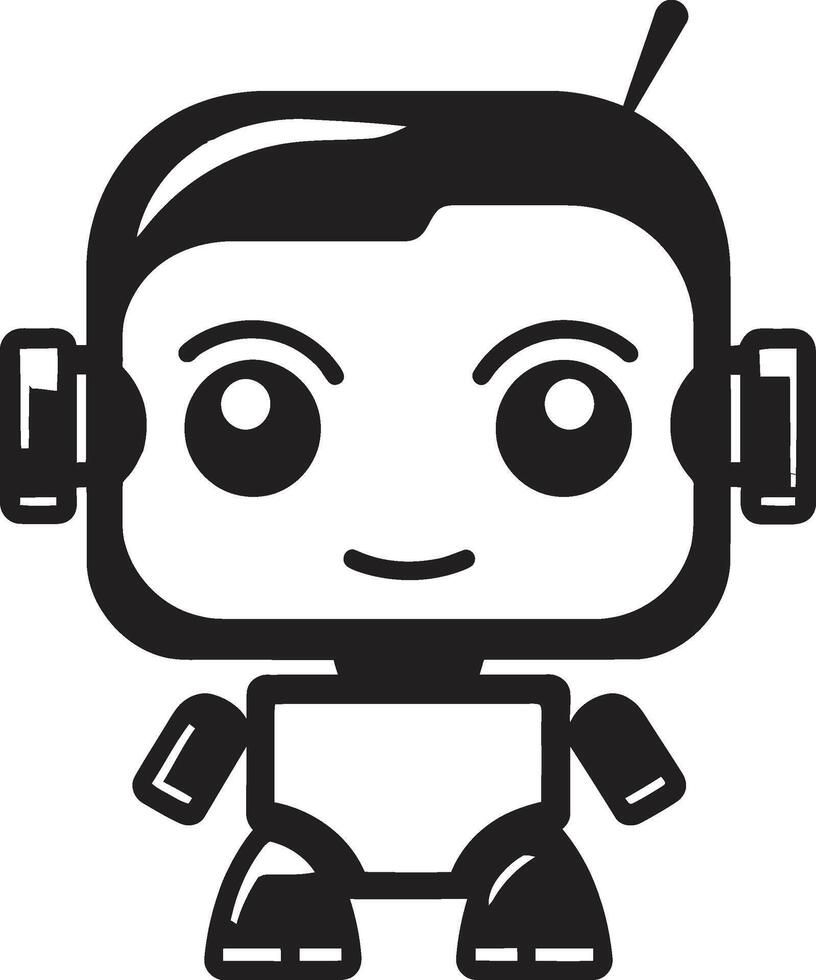 digi copain crête mignonne robot chatbot conception pour numérique Connexions micro merveille badge minuscule et adorable robot logo pour de la conversation la magie vecteur