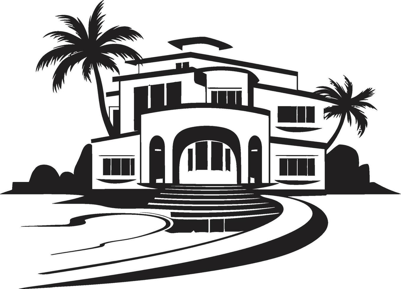 villa vue insigne élégant emblème avec moderne villa icône luxe vivant crête opulent moderne villa logo pour prime l'image de marque vecteur