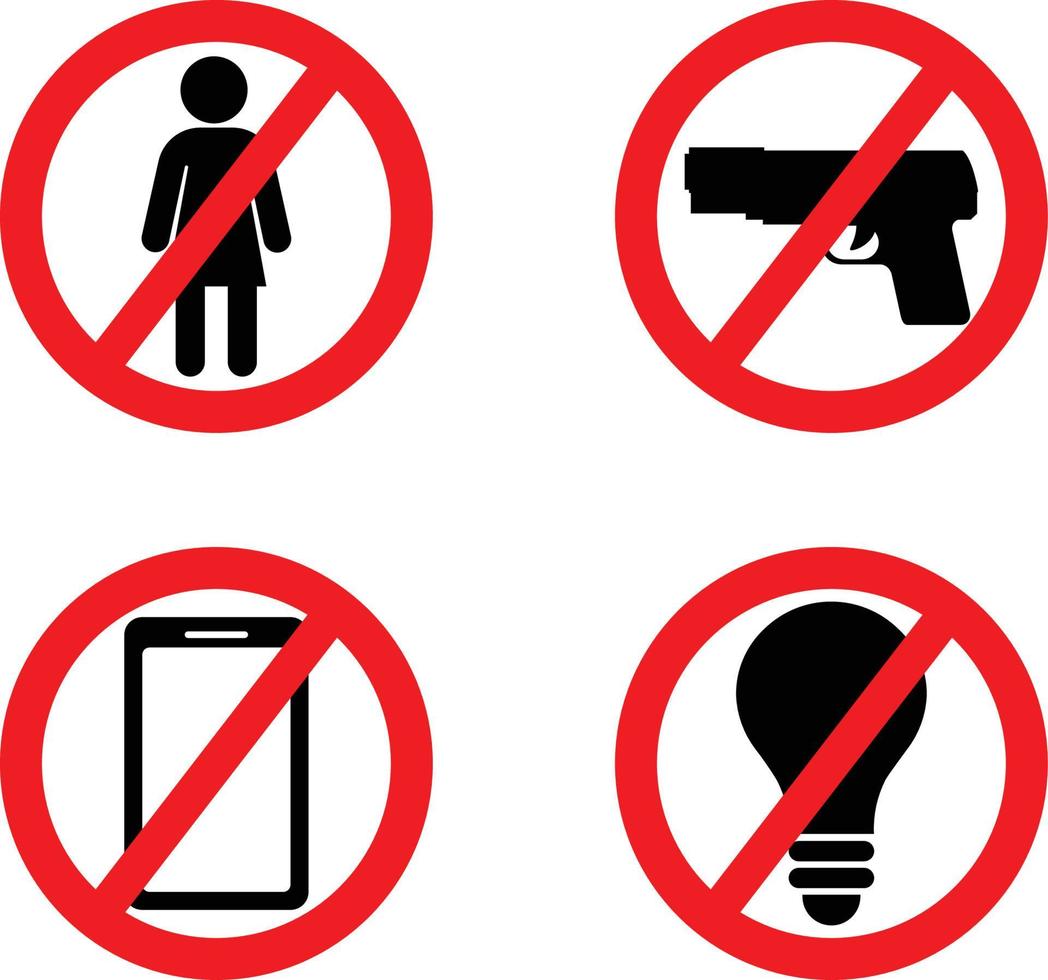 pas d'ampoule, pas de téléphone intelligent, pas d'arme ou de pistolet, seul le personnel a autorisé le jeu d'icônes de signe de restriction. vecteur
