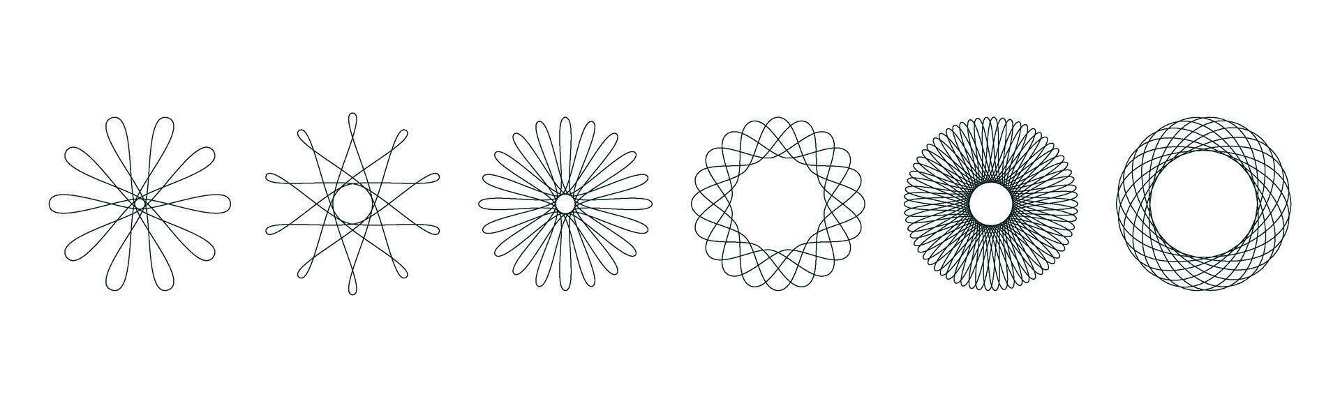 spirographe graphique forme. différent géométrique circulaire motifs. isolé vecteur illustration