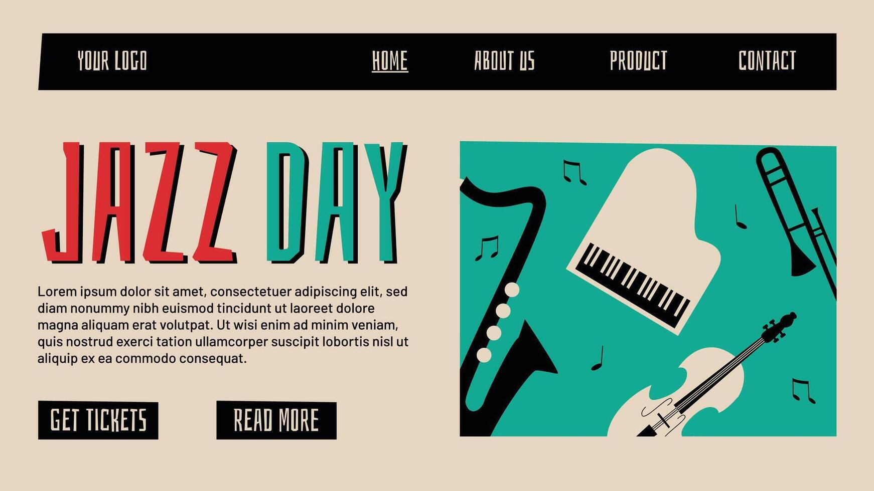 main tiré international le jazz journée illustration atterrissage page vecteur