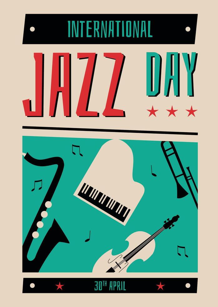 main tiré international le jazz journée illustration verticale affiche vecteur