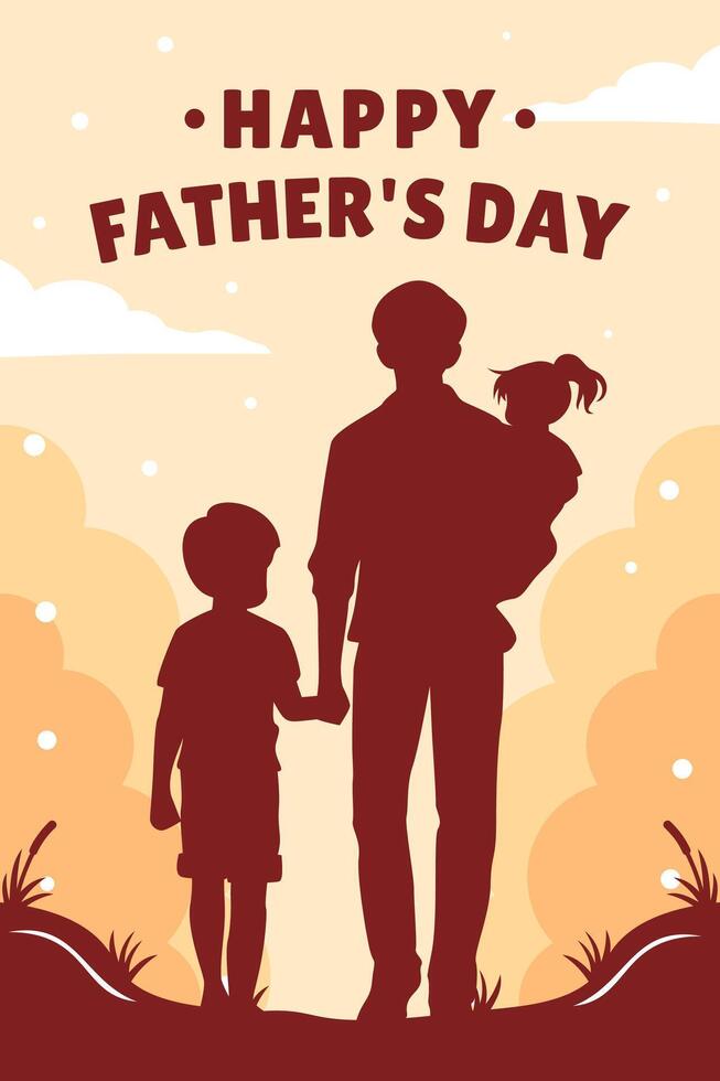content du père journée illustration, père avec des gamins en portant mains, adapté pour salutation carte, vente, bannière, Contexte vecteur