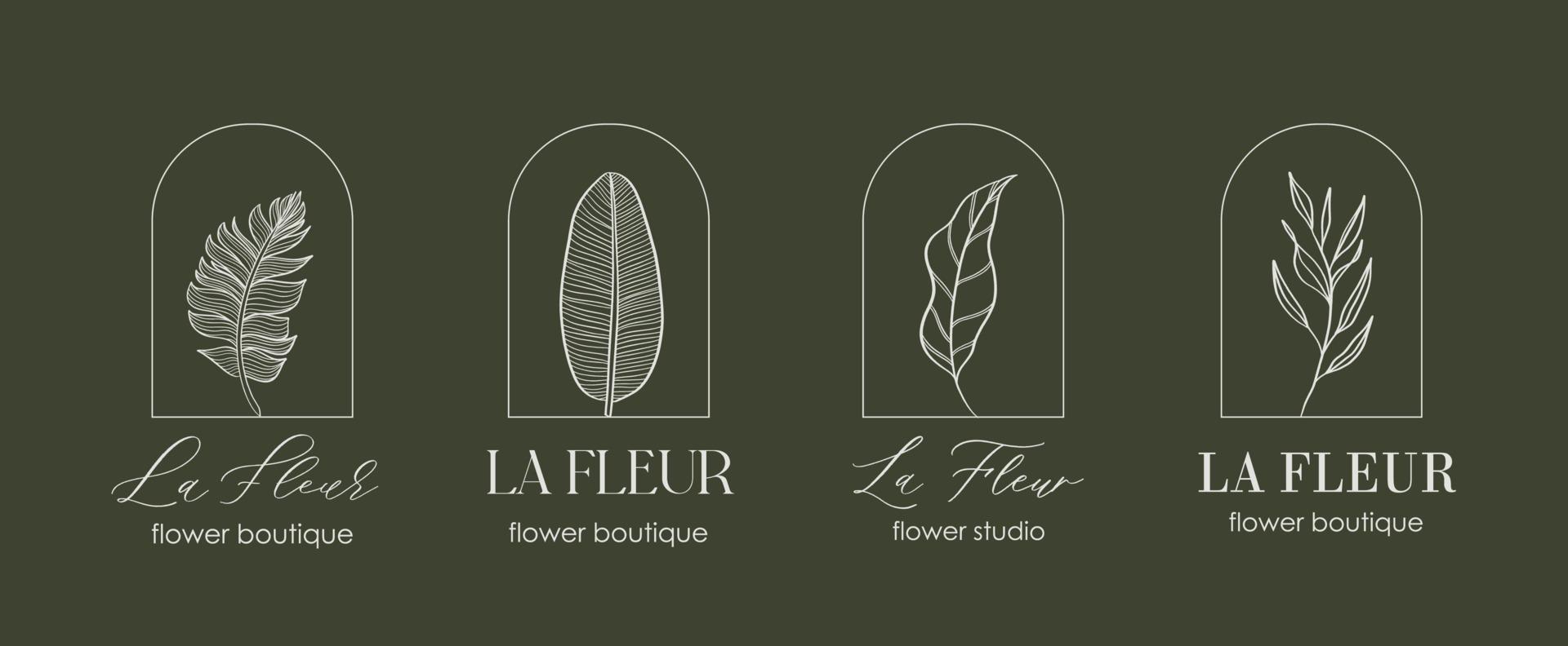 feuilles - logo nature et branche. herbe de mariage dessinée à la main, plante et monogramme pour invitation, réservez la date, conception de carte. illustration vectorielle de verdure à la mode rustique botanique. vecteur