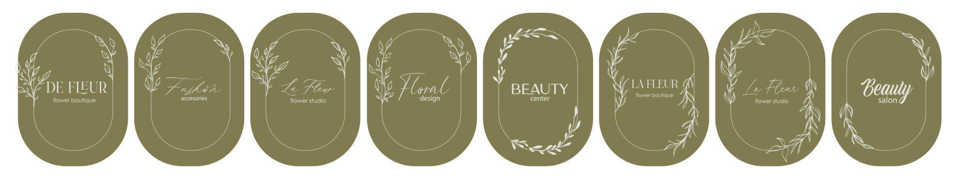 modèle de conception de logo et concept de monogramme dans un style linéaire tendance avec arc, cadre floral, emblème pour la mode, la beauté et les bijoux, invitation de mariage, socia. la fleur - fleur en français. vecteur