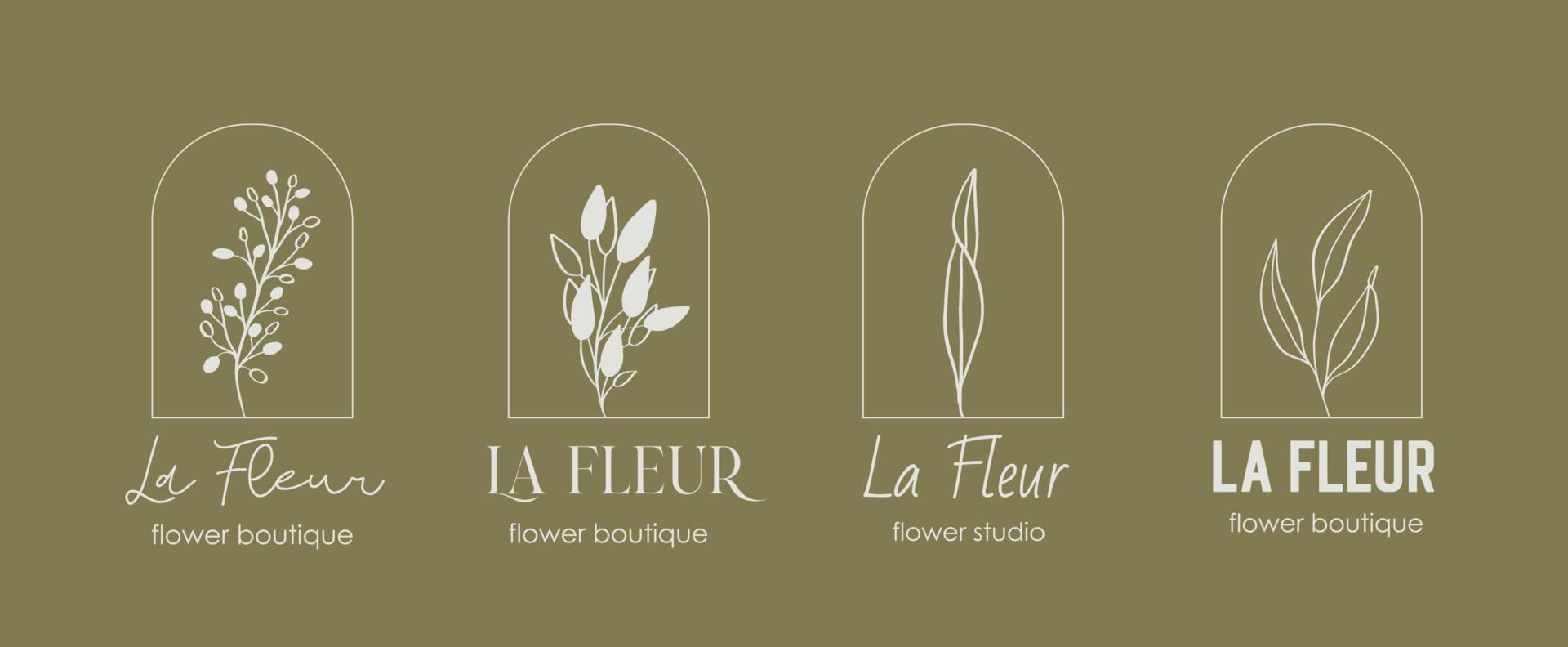 modèle de conception de logo et concept de monogramme dans un style linéaire branché avec arc - cadre floral avec espace de copie pour le texte ou la lettre - emblème pour la mode, la beauté et les bijoux, invitation de mariage, socia. vecteur