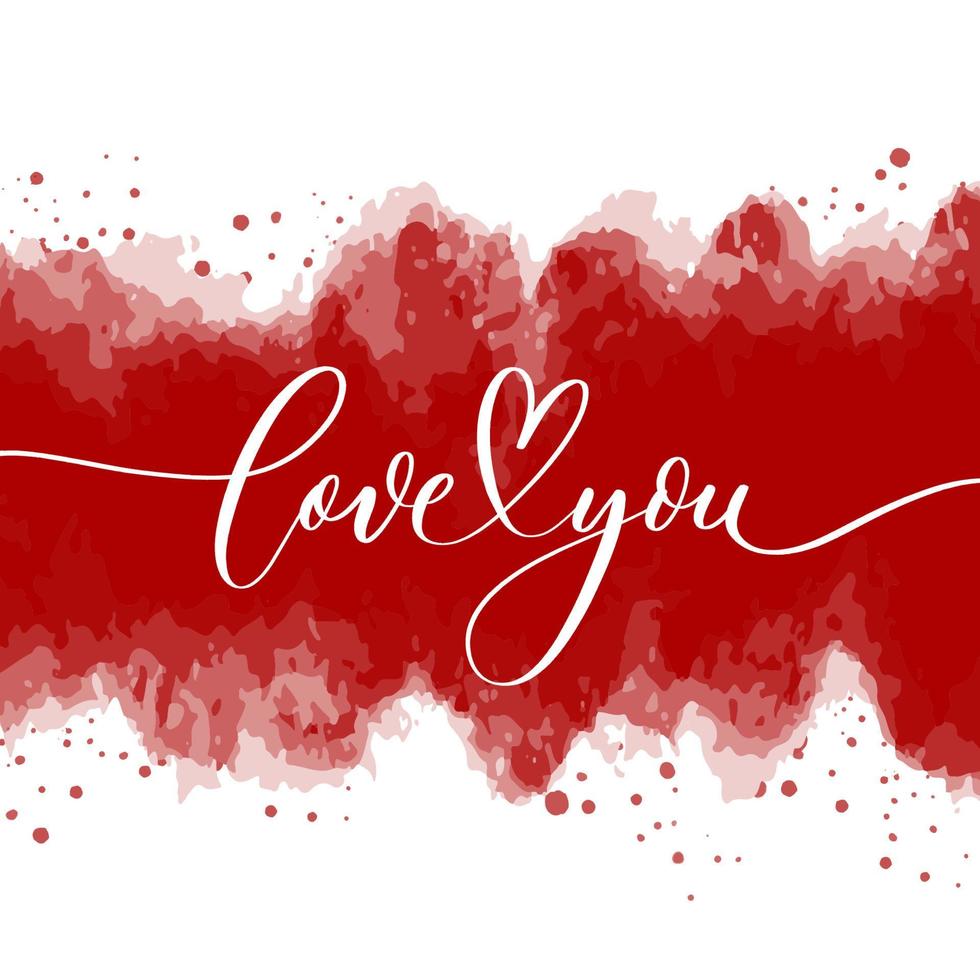 Je t'aime - texte manuscrit sur fond aquarelle rouge. vecteur