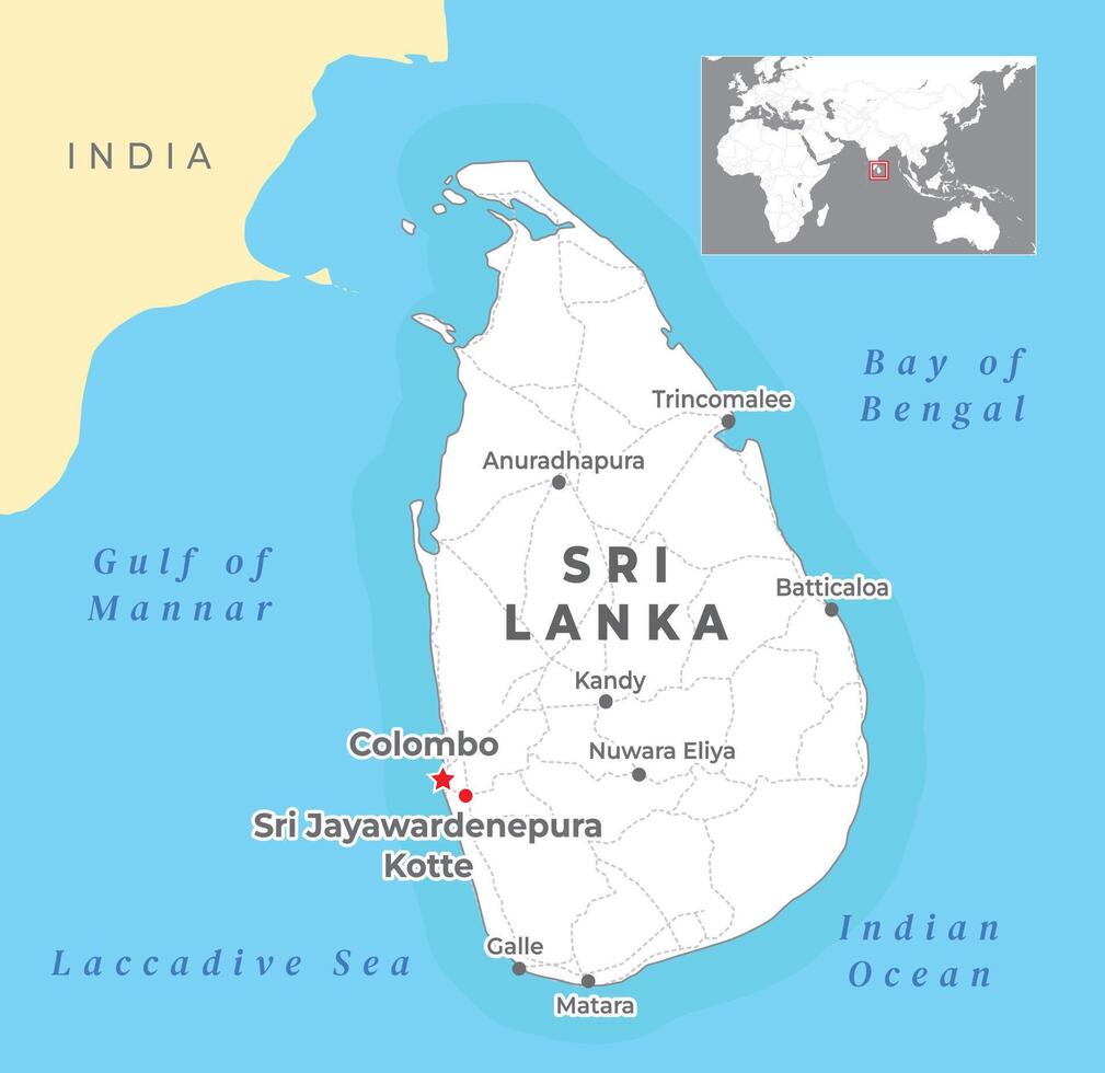 sri lanka politique carte avec Capitale Colombo et sri jayawardenepura Kotte, plus important villes. vecteur