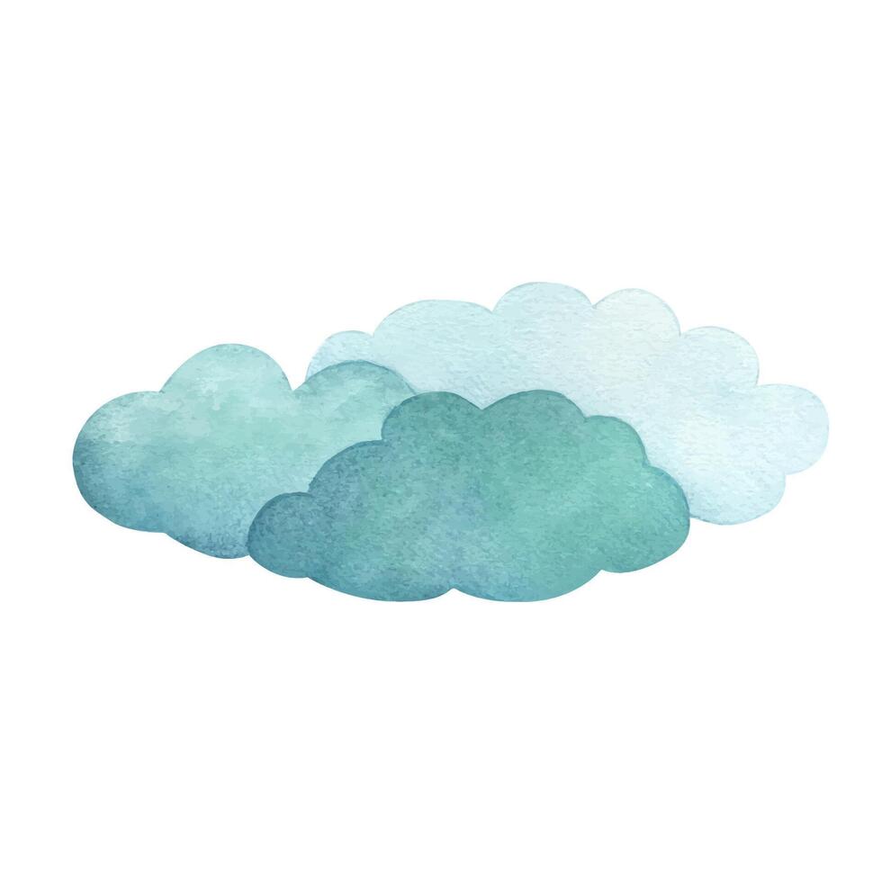 aquarelle illustration de stylisé dessin animé des nuages isolé, ensemble. aquarelle texture, Fait main vecteur