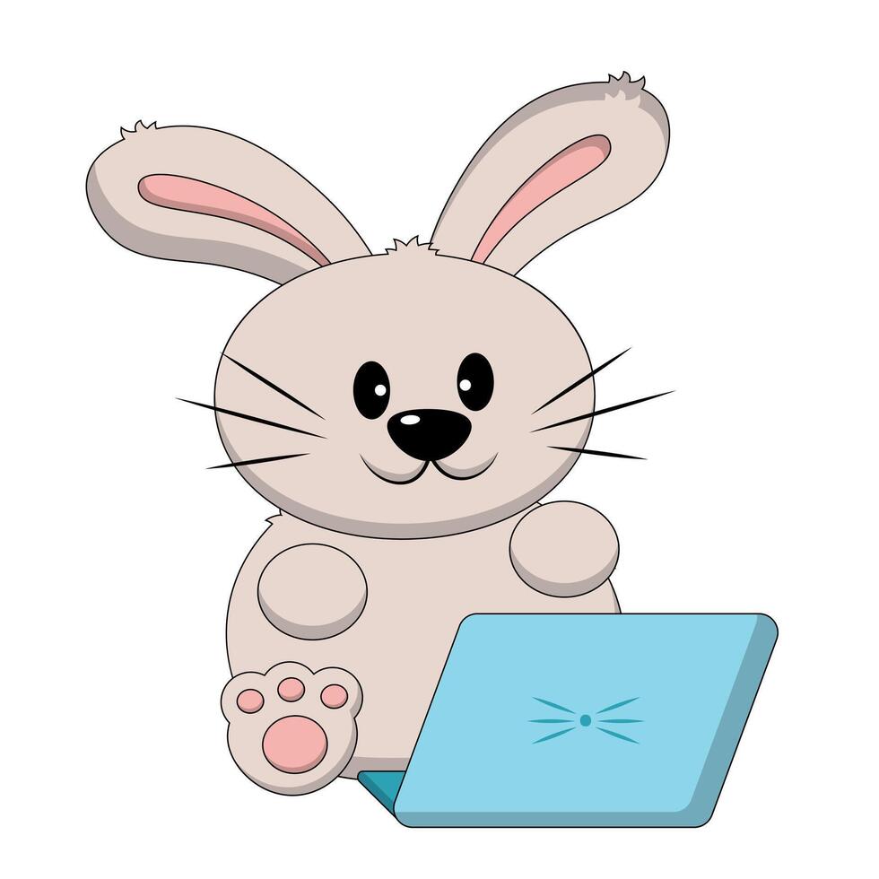 mignonne dessin animé lapin avec portable dans Couleur vecteur