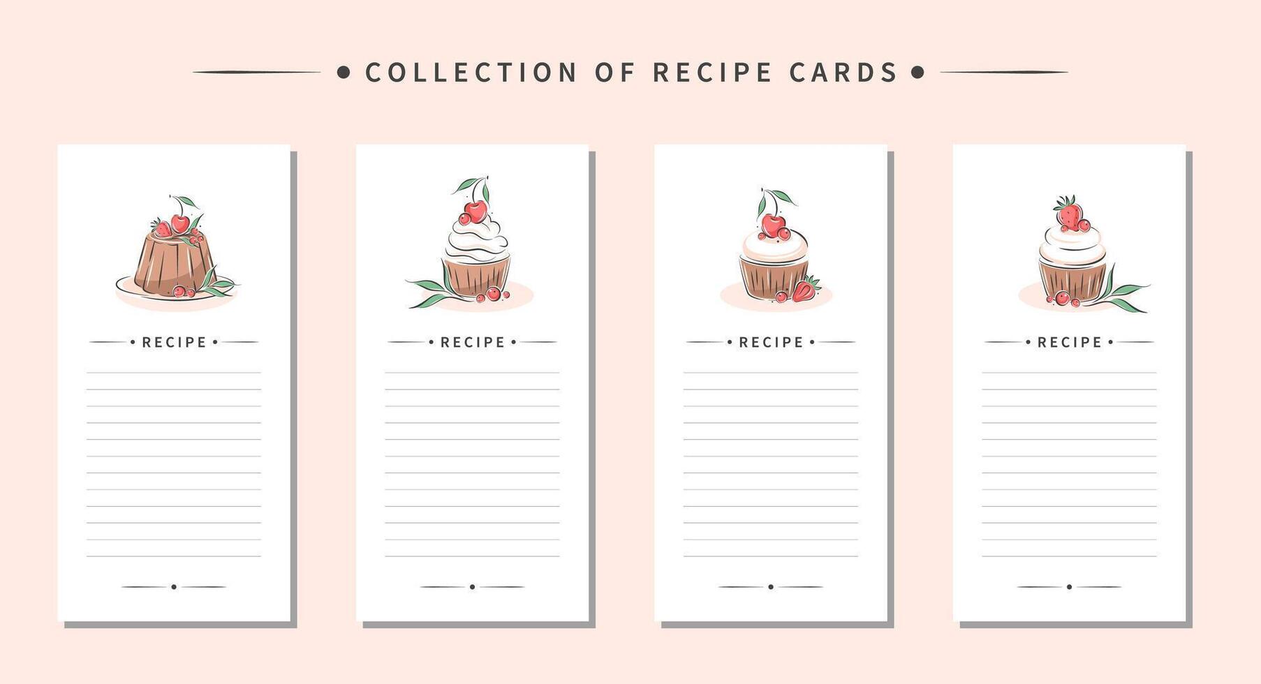 collection de recette carte modèles. nettoyer pages de le livre de recettes sont décoré Gâteaux et dessert. vecteur illustration.