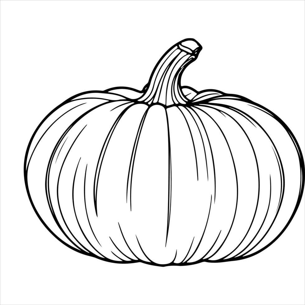 ai généré continu un noir ligne dessin de citrouille Halloween l'automne récolte contour esquisser griffonnage pour coloration vecteur sur blanc Contexte