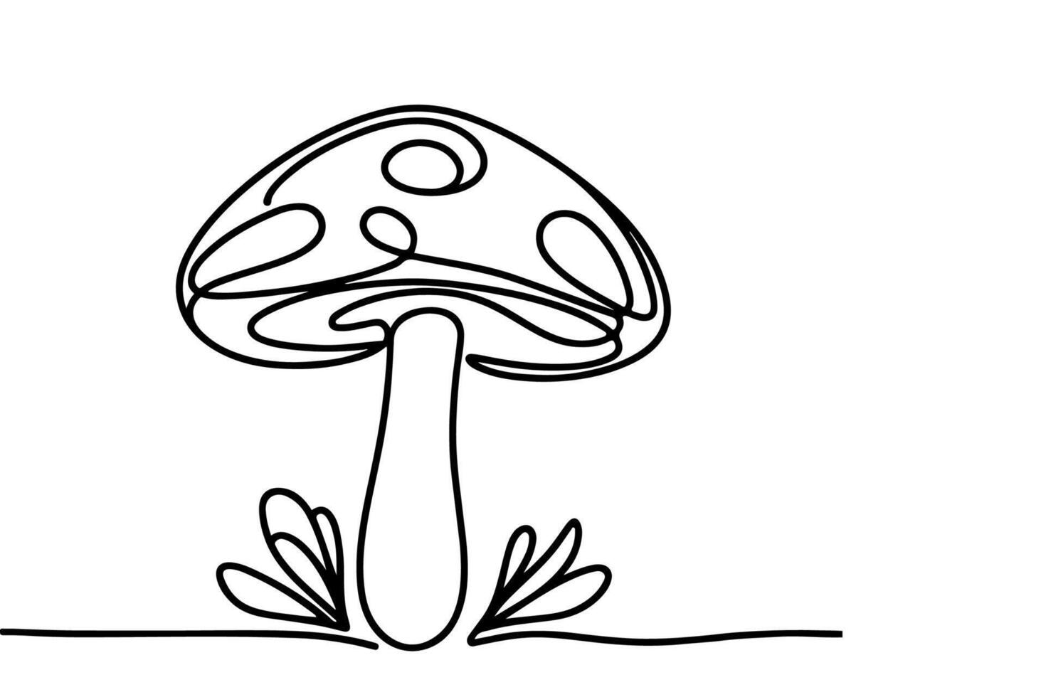 ai généré continu un noir ligne dessin champignon contour griffonnage vecteur illustration