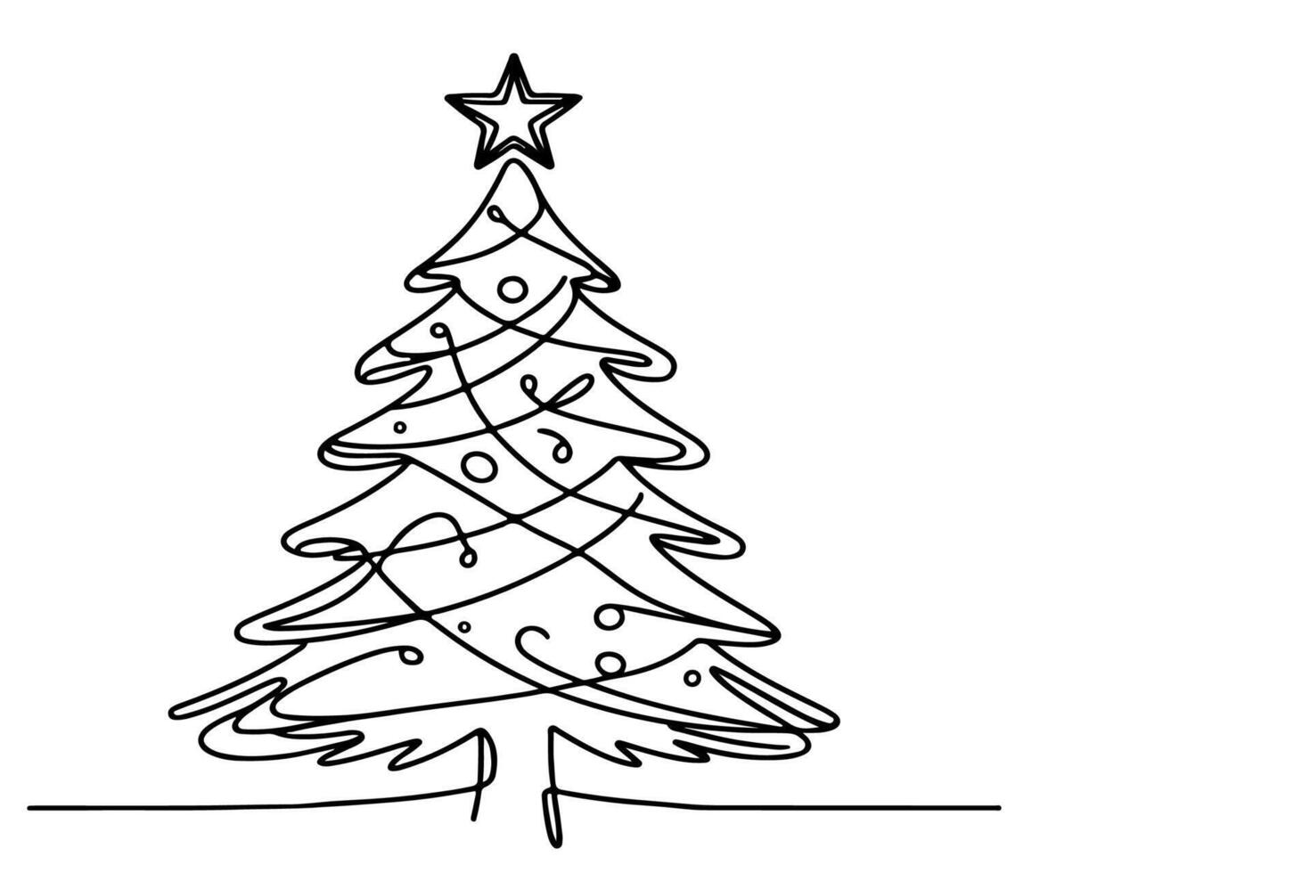 ai généré ne continu noir ligne art dessin de joyeux Noël arbre. main tiré de Père Noël claus contour griffonnage vecteur illustration