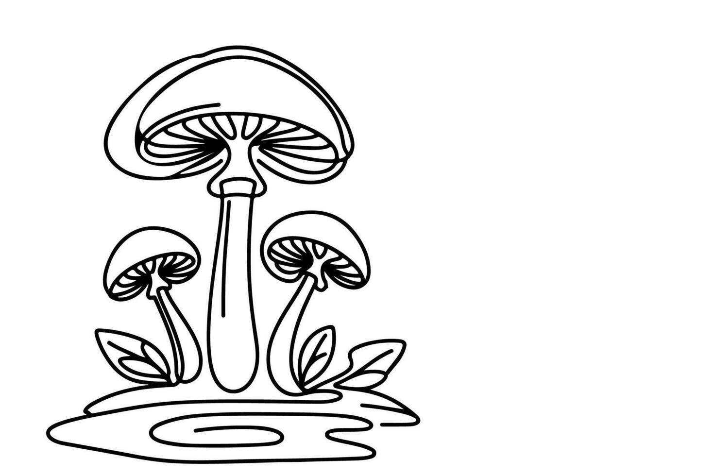 ai généré continu un noir ligne dessin champignon contour griffonnage vecteur illustration