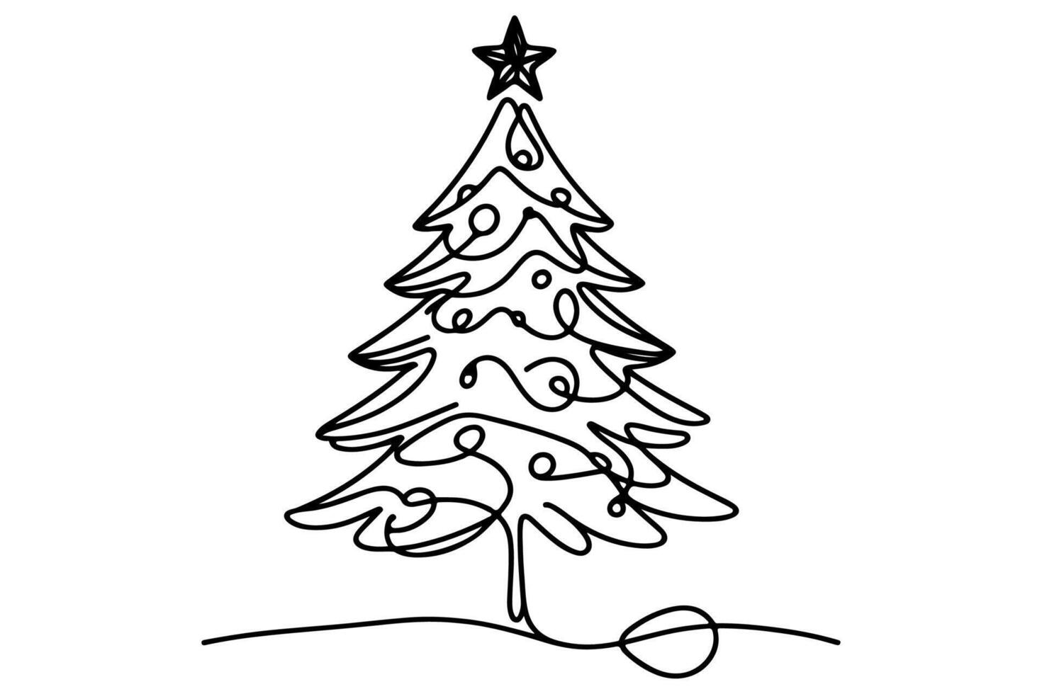 ai généré ne continu noir ligne art dessin de joyeux Noël arbre. main tiré de Père Noël claus contour griffonnage vecteur illustration