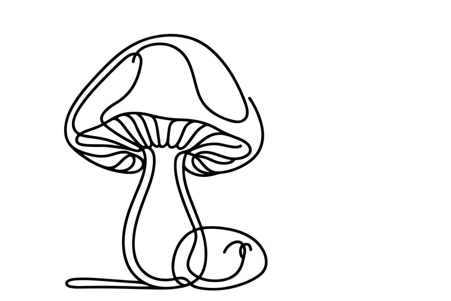 ai généré continu un noir ligne dessin champignon contour griffonnage vecteur illustration