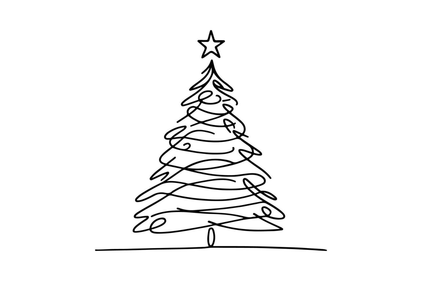 ai généré ne continu noir ligne art dessin de joyeux Noël arbre. main tiré de Père Noël claus contour griffonnage vecteur illustration