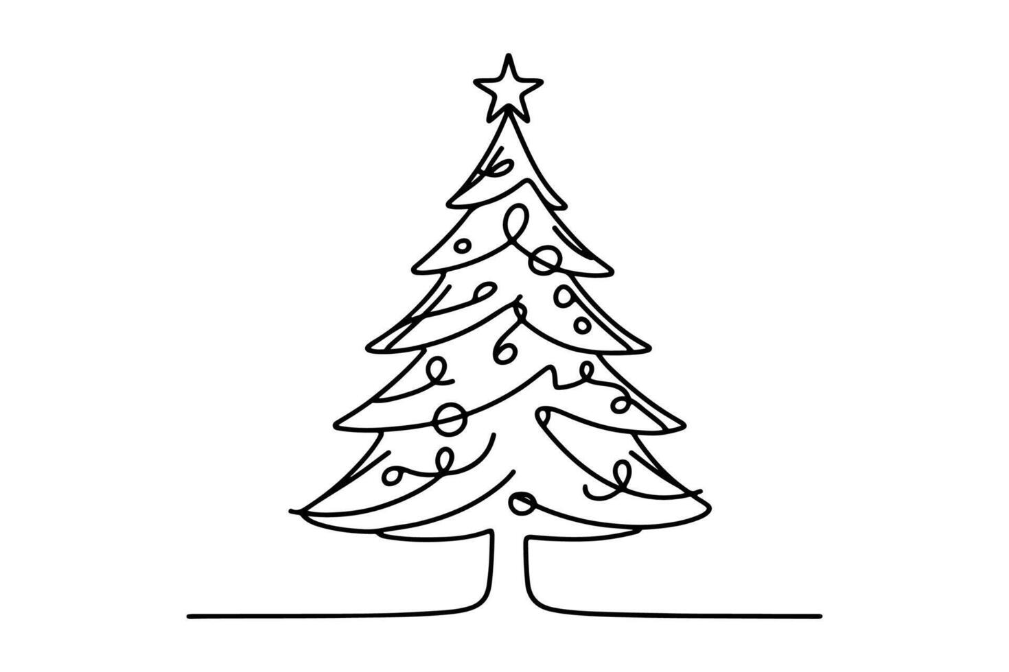 ai généré ne continu noir ligne art dessin de joyeux Noël arbre. main tiré de Père Noël claus contour griffonnage vecteur illustration