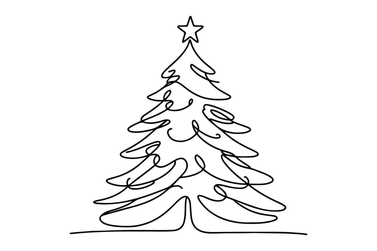 ai généré ne continu noir ligne art dessin de joyeux Noël arbre. main tiré de Père Noël claus contour griffonnage vecteur illustration