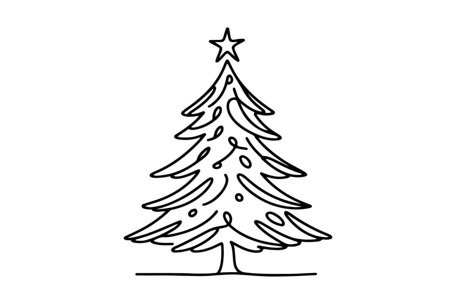 ai généré ne continu noir ligne art dessin de joyeux Noël arbre. main tiré de Père Noël claus contour griffonnage vecteur illustration