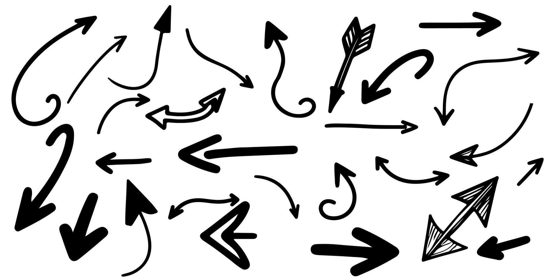 ai généré main tiré incurvé flèches conception éléments de griffonner lignes contour griffonnage vecteur illustration