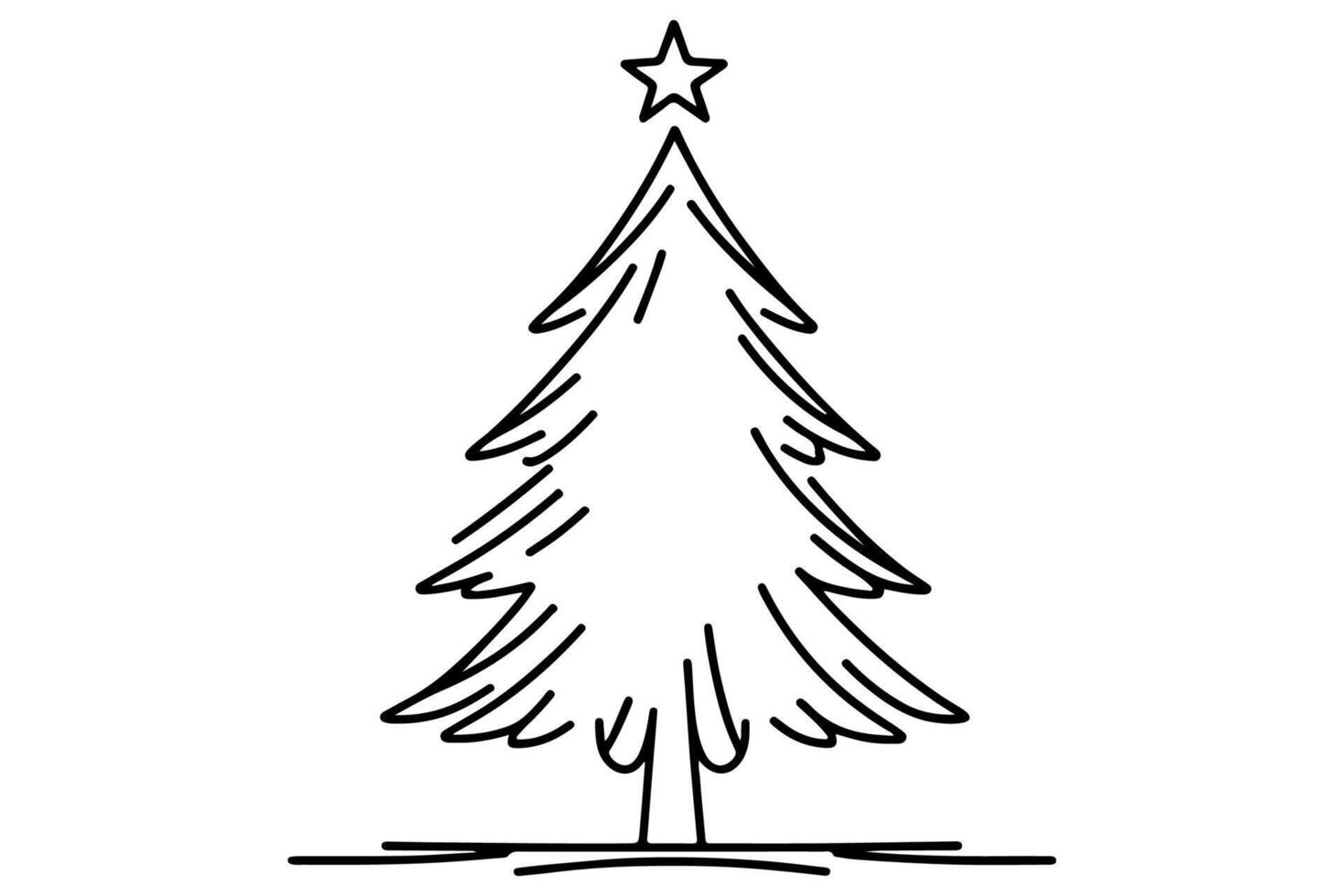 ai généré ne continu noir ligne art dessin de joyeux Noël arbre. main tiré de Père Noël claus contour griffonnage vecteur illustration