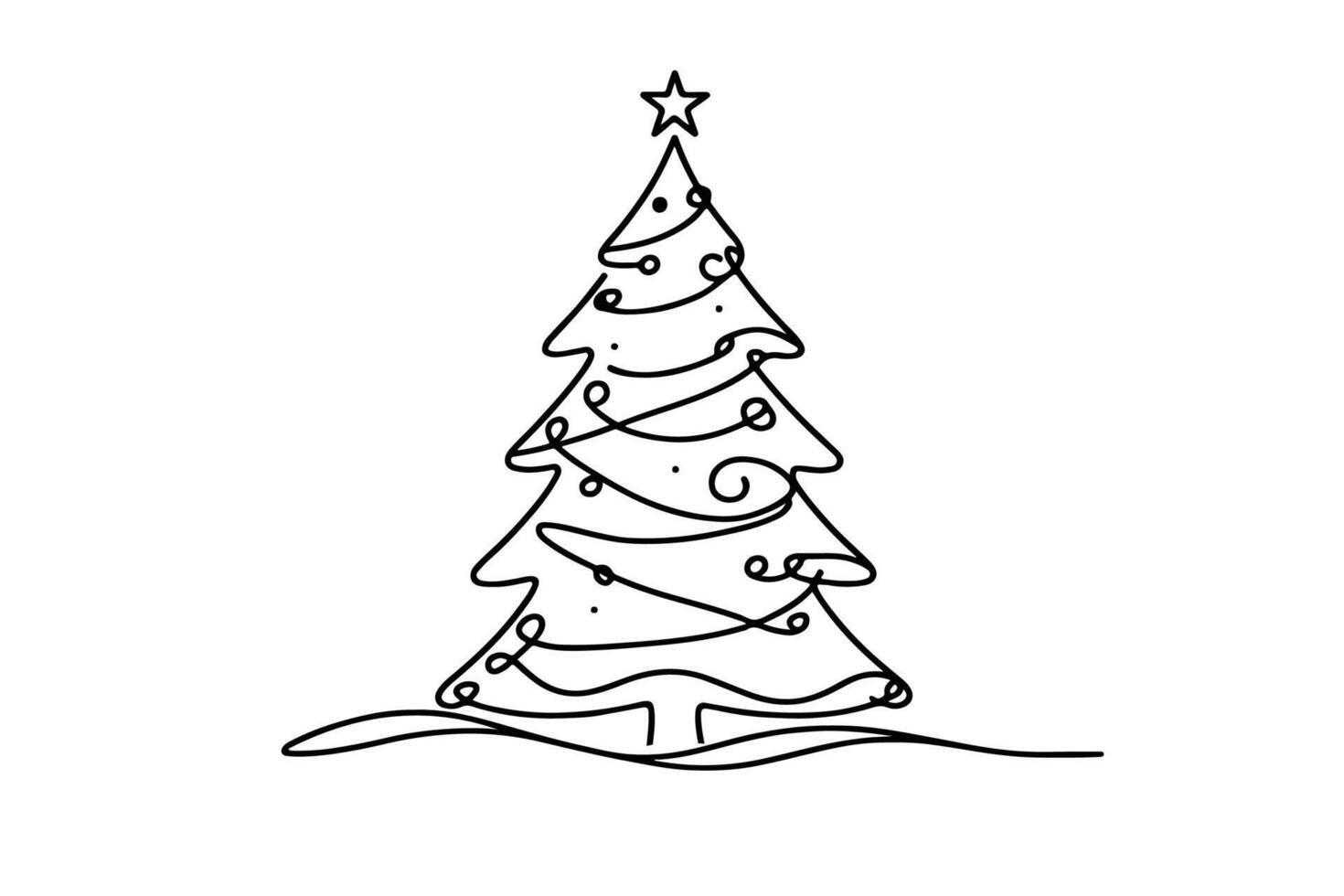 ai généré ne continu noir ligne art dessin de joyeux Noël arbre. main tiré de Père Noël claus contour griffonnage vecteur illustration