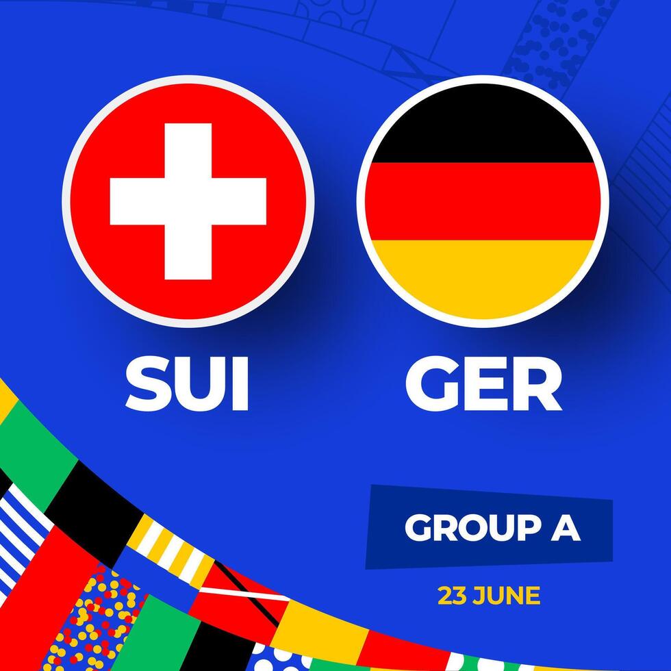 Suisse contre Allemagne Football 2024 rencontre contre. 2024 groupe étape championnat rencontre contre équipes intro sport arrière-plan, championnat compétition vecteur