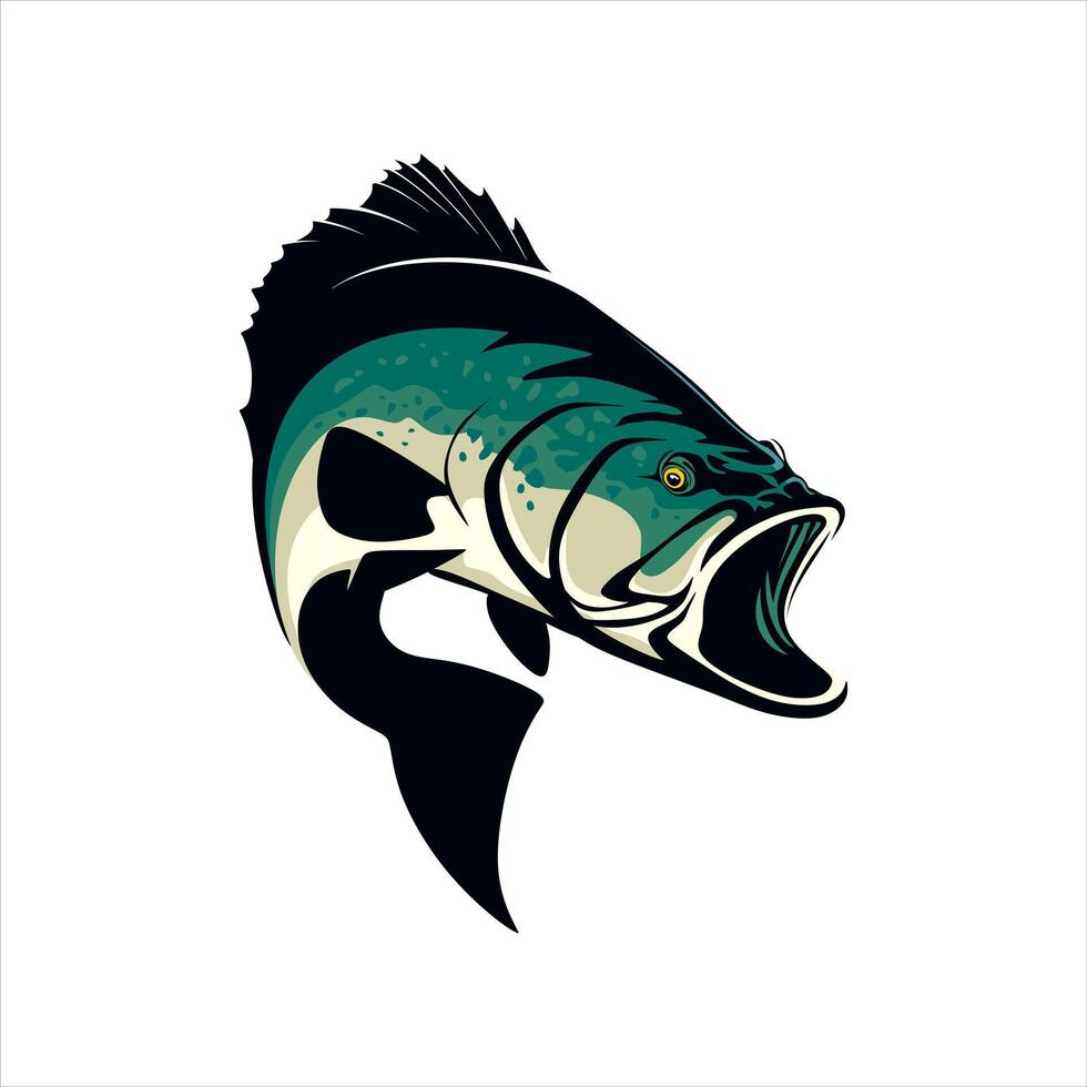en colère grande bouche basse logo vecteur, unique grande bouche basse poisson sauter en dehors de le eau, génial pour votre grande bouche basse pêche activité. vecteur