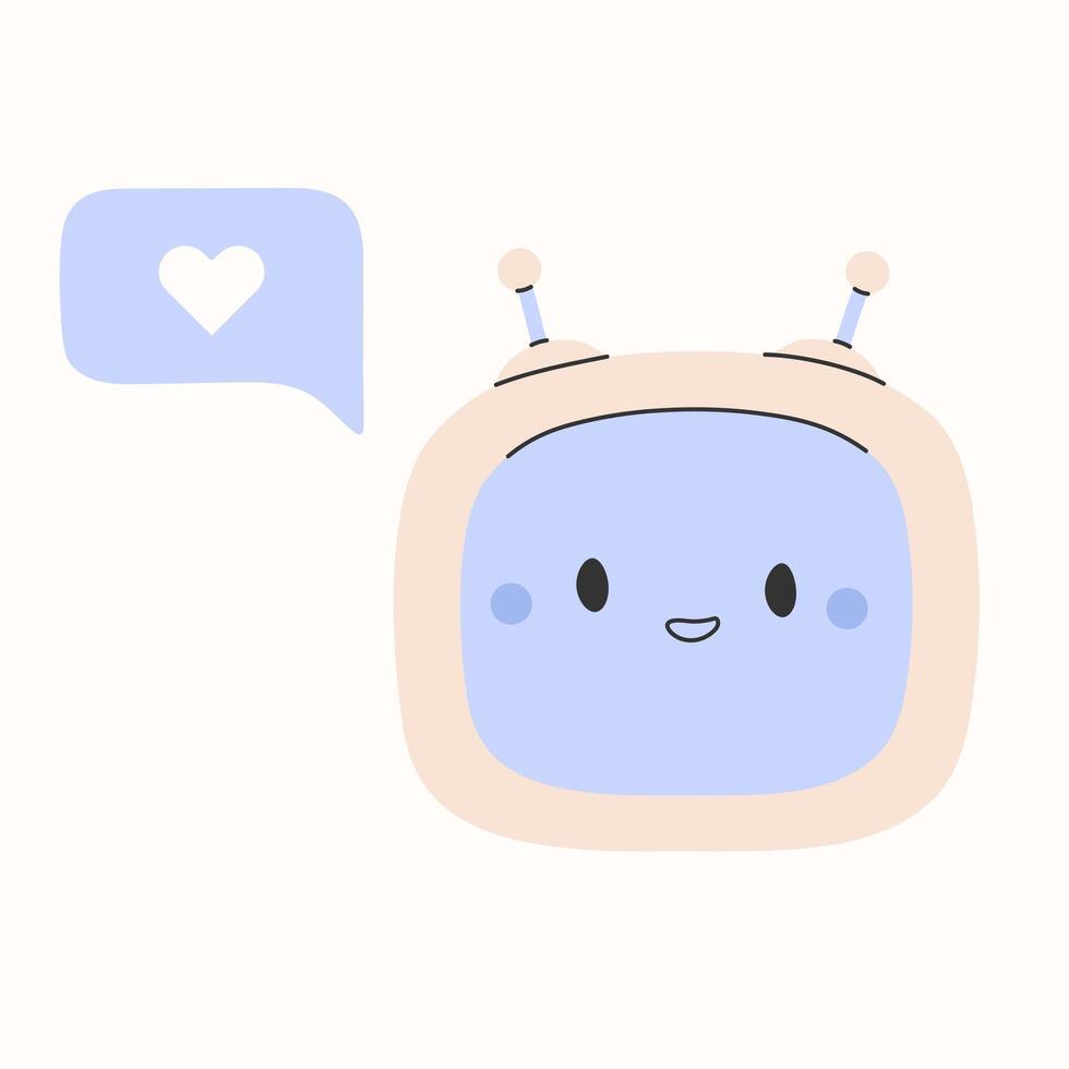 mignonne chatbot ai caractère.artificiel intelligence bavarder un service affaires concept.ai contenu Générateur. chatbot technologie, main tiré robot jouet mascotte. vecteur illustration eps dix