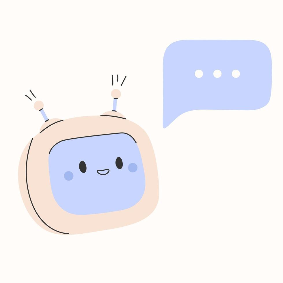 mignonne chatbot ai caractère.artificiel intelligence bavarder un service affaires concept.ai contenu Générateur. chatbot technologie, main tiré robot jouet mascotte. vecteur illustration eps dix