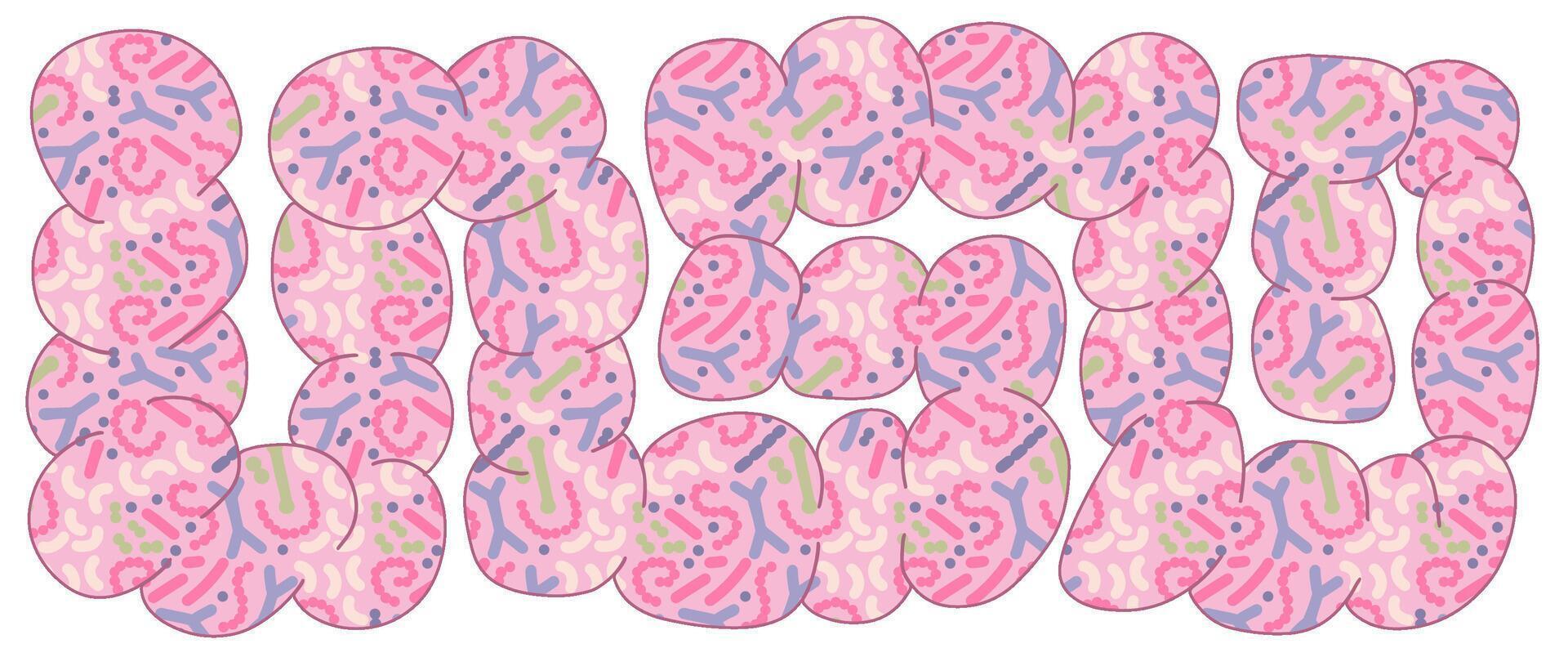 Humain microbiome concept avec abstrait intestins et en bonne santé les bactéries modèle. gastro-entérologue concept. bifidobactérie, lactobacilles. lactique acide bactéries. plat illustration, vecteur