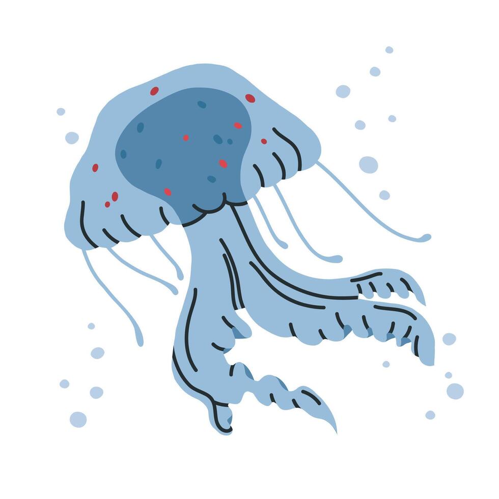mer méduse. sous-marin méduse animal, aquatique gélatineux mer gelée flottant dans océan, main tiré méduse plat illustration. Marin faune sur blanc vecteur