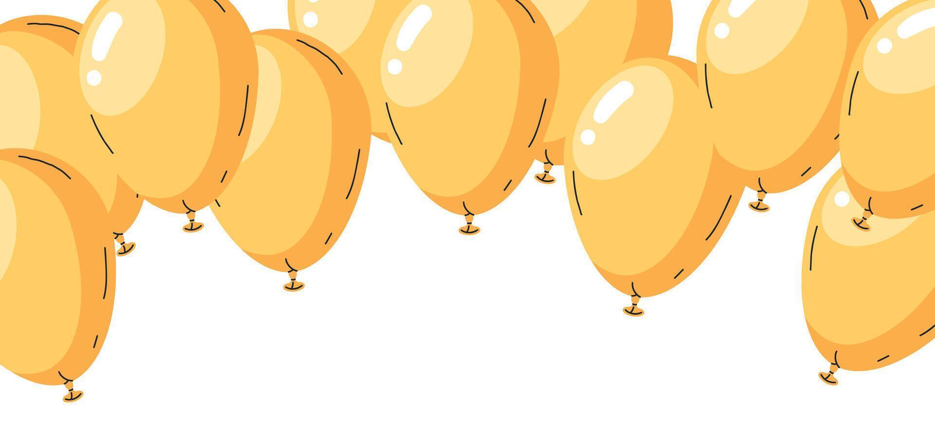 Jaune des ballons affiche. main tiré anniversaire fête air ballon décorations, hélium des ballons vacances décor plat illustration. brillant brillant des ballons Contexte vecteur