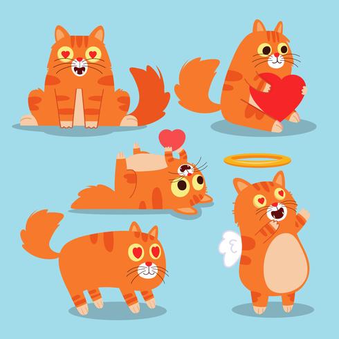 Chats mignons. Animaux heureux, chat avec un chat drôle et souriant. Jeu d&#39;illustration vectorielle personnage animal vecteur