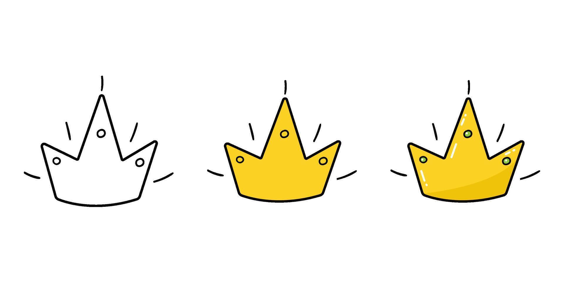 ensemble de couronne des illustrations pour des gamins dans dessin animé et griffonnage style. conception pour peu les princesses et princes. vecteur