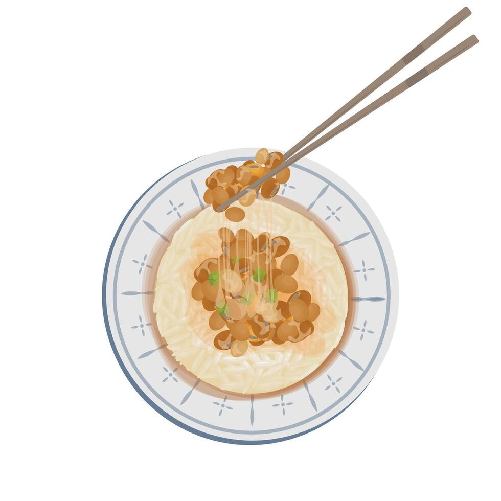 logo illustration de Haut vue natto avec riz vecteur