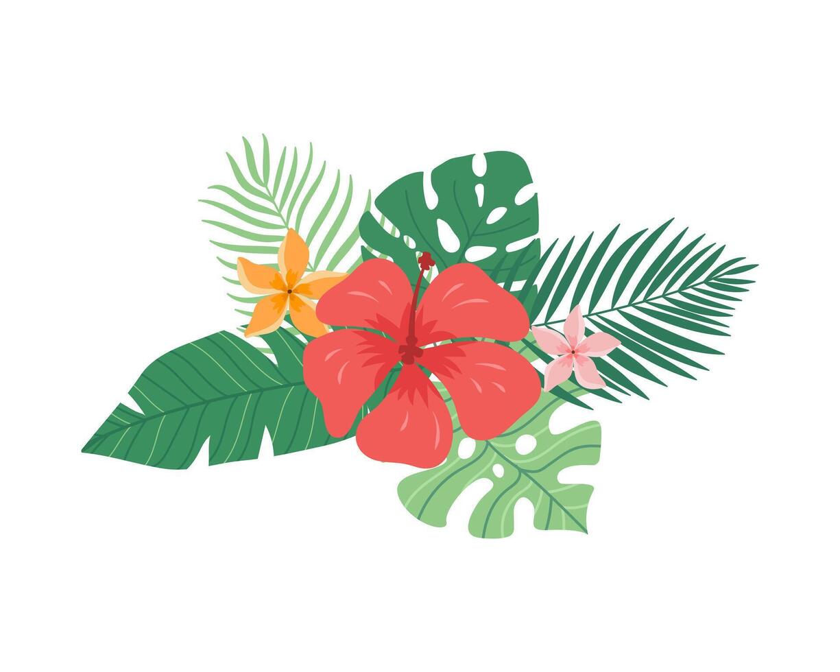 bannière de le été vente. Créatif brillant, bleu, rose Contexte avec tropical feuilles, des fruits et hibiscus fleurs. été vente, affiche modèle, Contexte bannière sur le l'Internet vecteur