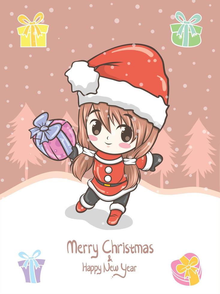 illustration de voeux de noël mignon santa girl vecteur