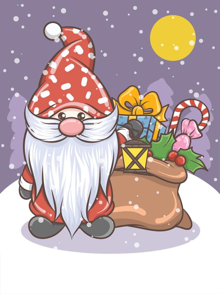 gnome mignon tenant une illustration de noël lanterne vecteur