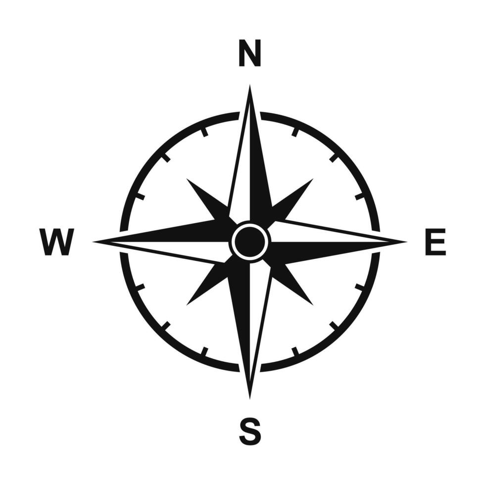 ancien Marin vent rose, nautique graphique. monochrome navigation boussole avec cardinal directions de nord, est, sud, Ouest. vecteur