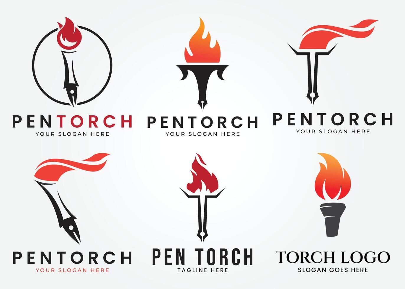 ensemble paquet Feu torche logo illustration conception, ligne art logo minimaliste vecteur