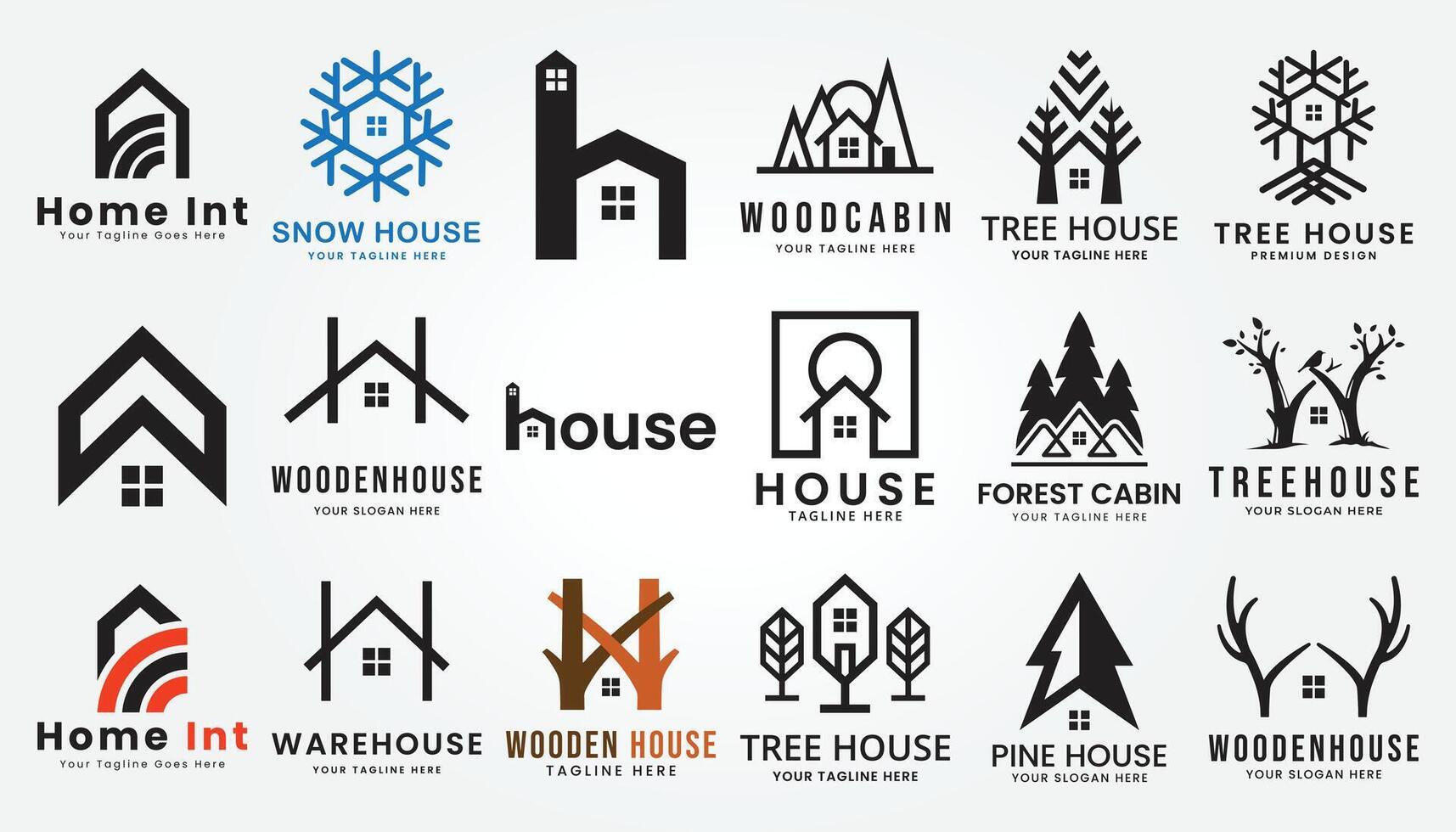 ensemble paquet en bois maison logo conception icône modèle vecteur
