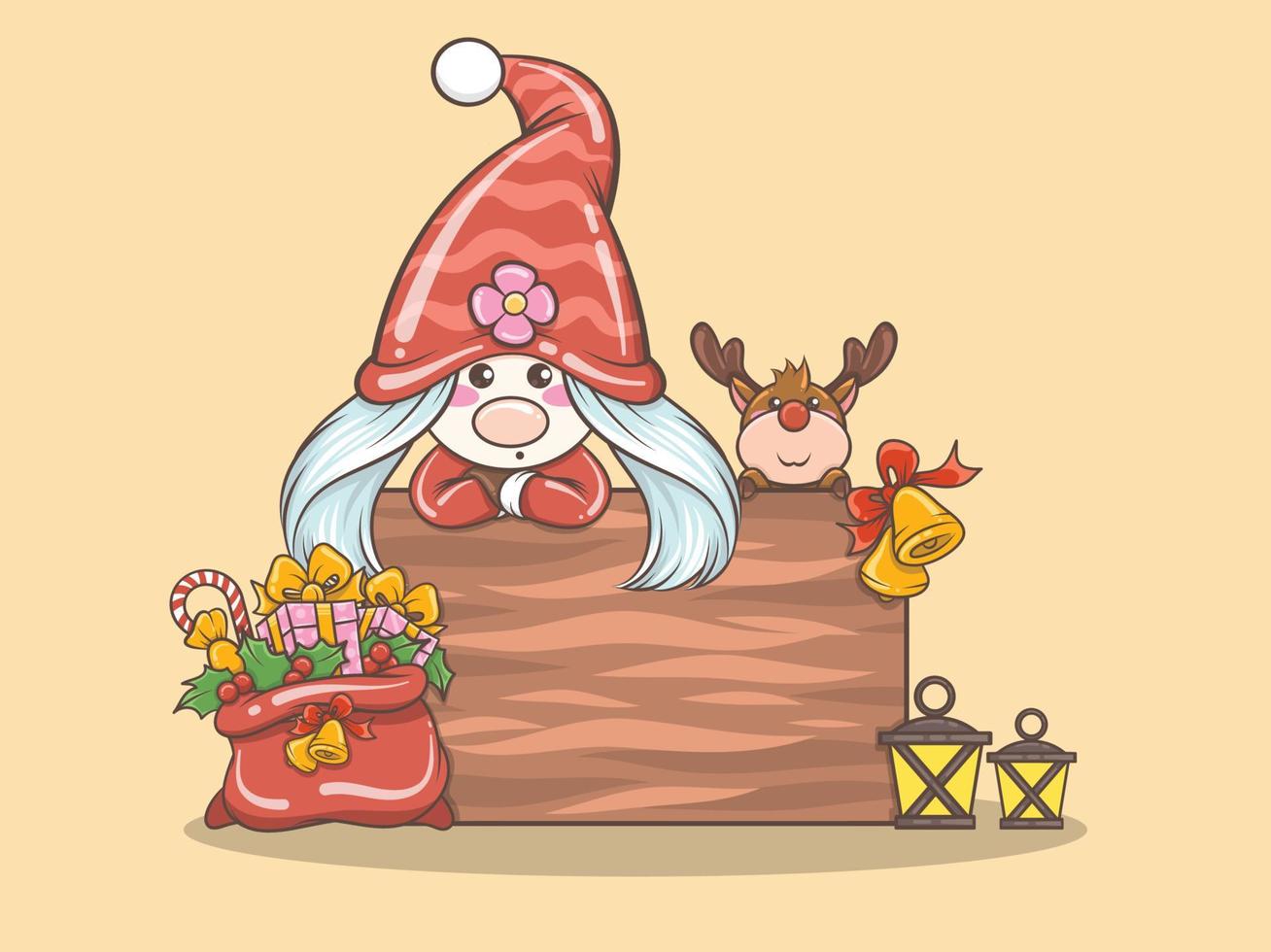 jolie fille gnome avec cerf joyeux noël illustration vecteur