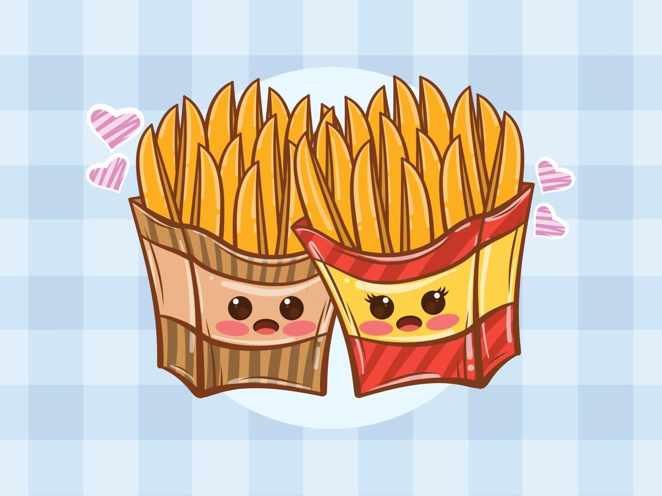 concept de couple de pommes de terre frites mignon. dessin animé vecteur