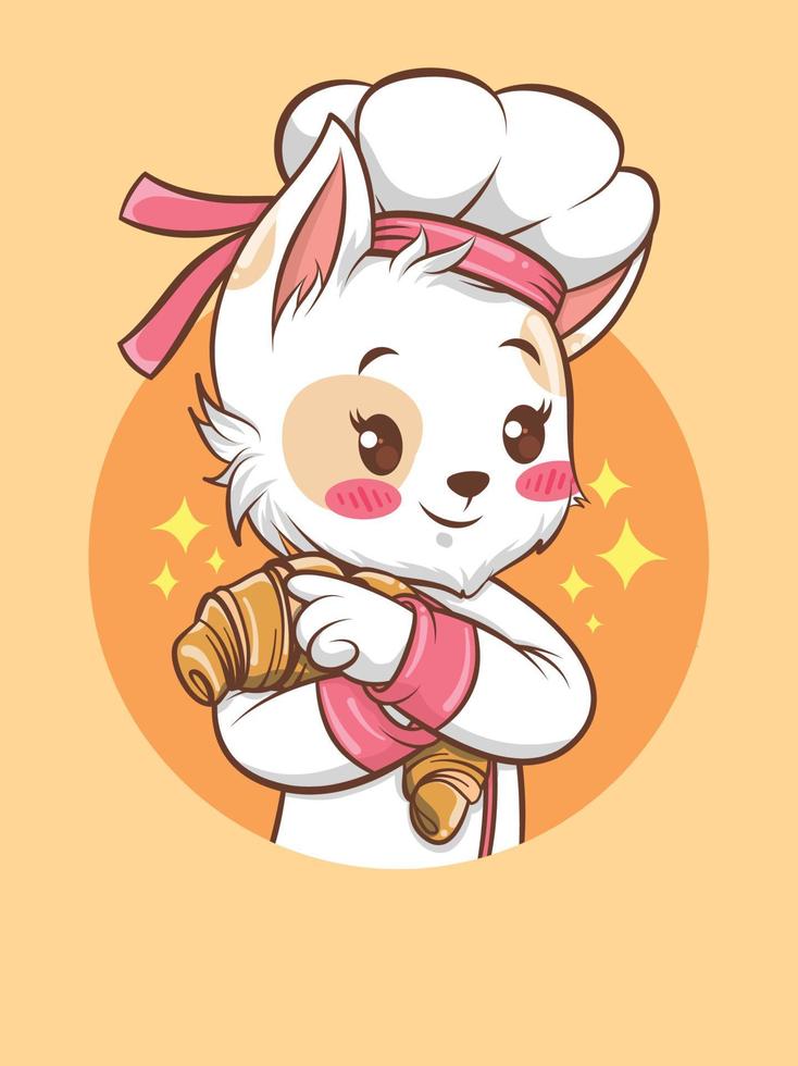 chef de fille de chats mignons étreignant un pain. concept de chef de boulangerie. personnage de dessin animé et mascotte vecteur