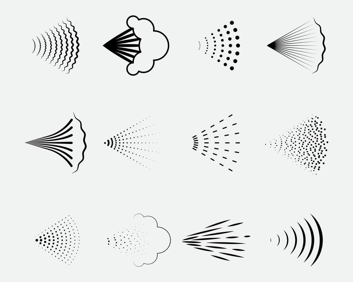 vaporisateur Icônes ensemble de aérosol ou aérographe pour l'eau gaz buse fumer, parfum déodorant, graffiti peindre. signe douche gouttes, désinfection, nettoyage. vecteur