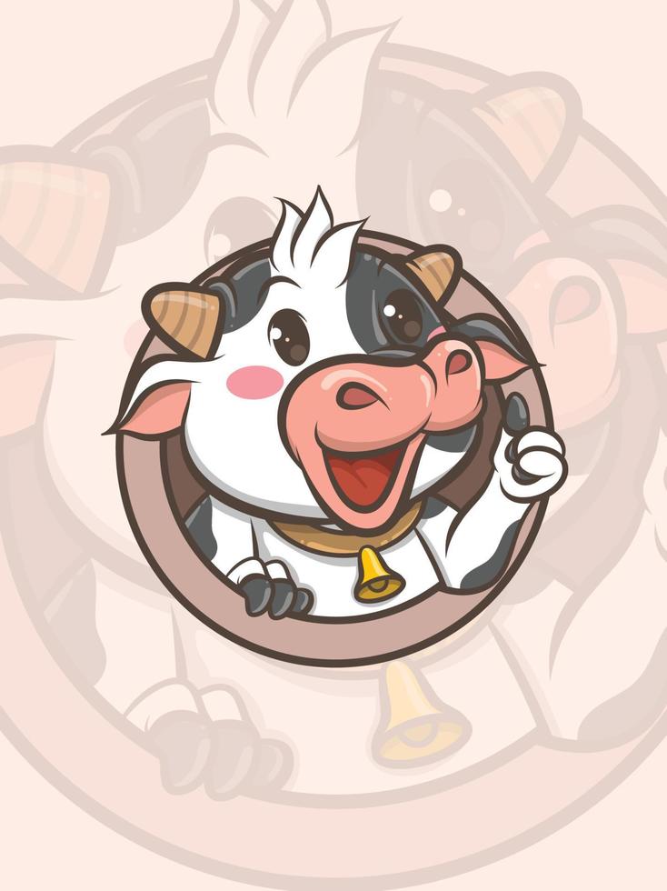 personnage de dessin animé de vache mignon - illustration de la mascotte et du logo vecteur